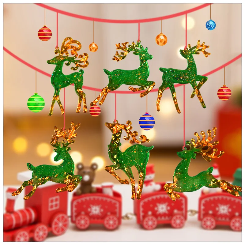 DIY Crystal Epoxy Resin Mold Christmas Series Christmas Elk Keychain Ornament Silicone Mold