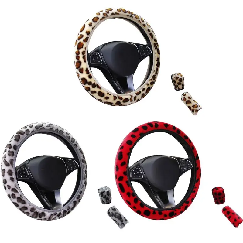 

3Pcs/set Fashion Leopard Printed Steering Wheel Cover Hand Brake Gear Protective Cap for Car Auto Accessories