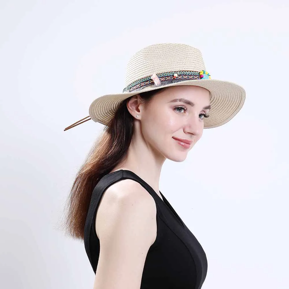 Женская шляпа от солнца, летняя мода, бахрома, джазовая шляпа, персонализированный плоский край, пляжный козырек, шляпа, Пляжная Шляпа HA12
