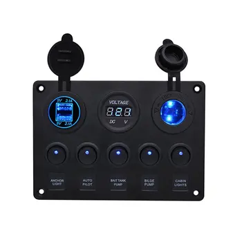 

Dual USB Car Vehicle Charger LED Voltmeter 12V Power Outlet With 5 Toggle Switch Panel for Car Boat Marine RV Yachts