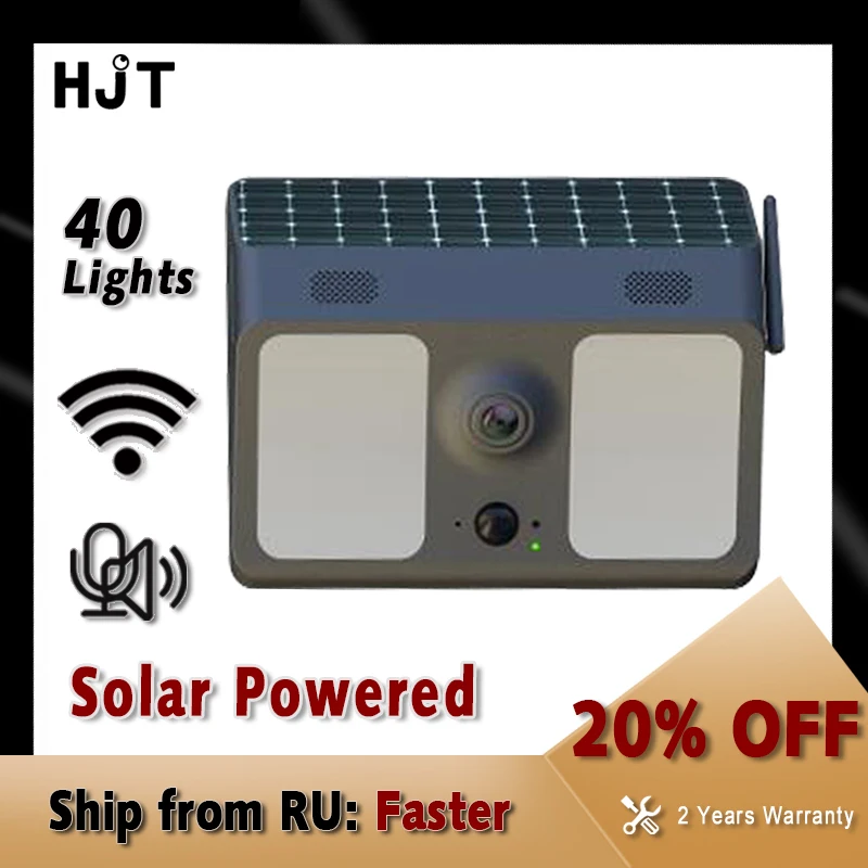 HJT Solar IP Camera HD1080P Low Power two Way Audio 40 lights Night Vision Human Detection Garden Light WIFI Cameras Waterproof