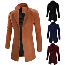 Зимний Тренч, мужская длинная куртка в английском стиле, Высококачественная шерстяная тонкая мужская ветровка с отворотом, однотонное пальто