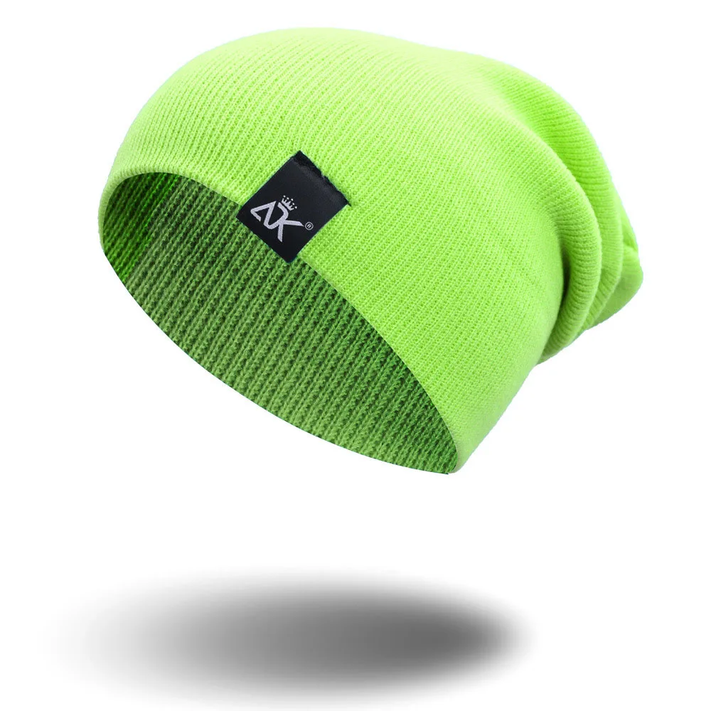 Flurescence Yellow Шапочки Для Девочек в стиле Хип-Хоп Из Хлопка Зимняя Шапка С этикеткой Вязаная Шапка Женская Унисекс Сплошной Однотонный головной убор Повседневная широкая Шапка - Цвет: Flurescence Yellow