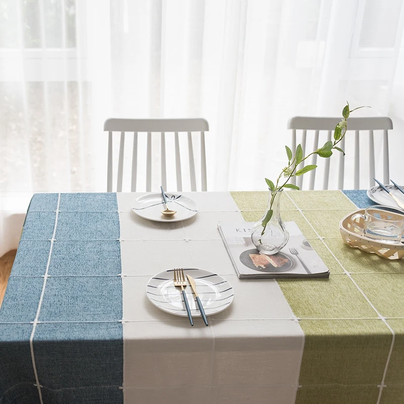 Promotion! Tablecloth, Rectangular Cotton and Linen Tablecloth Lace Tassel Table Cloth, Washable Kitchen Tableware(Color: Blue
