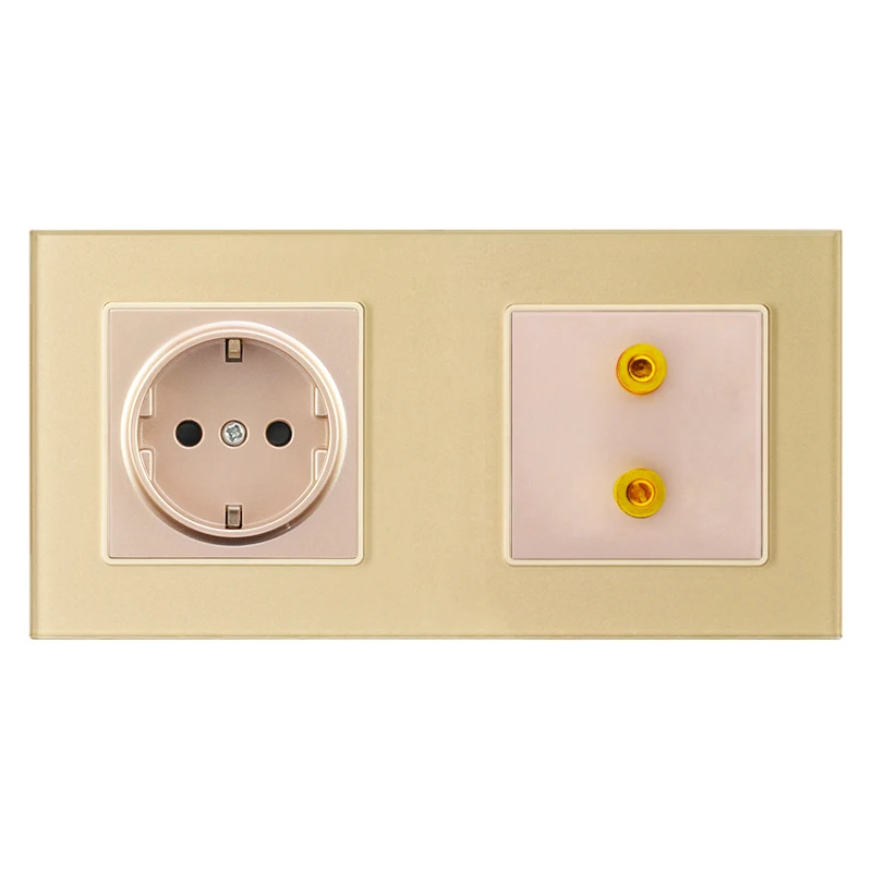 1 Socket 2 Sound Atlectric EU DE Standard Plug Socket Sound Speaker Socket Double Socket Wall Power Electrical Outlet Glass Panel - Тип: 1 Socket 2 Sound