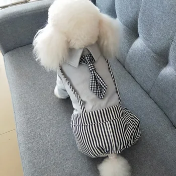 

New Autumn Winter Small Dog Clothes England Style Puppies Costumes Dogs Suspanders White Black Striped Doggies Clothing