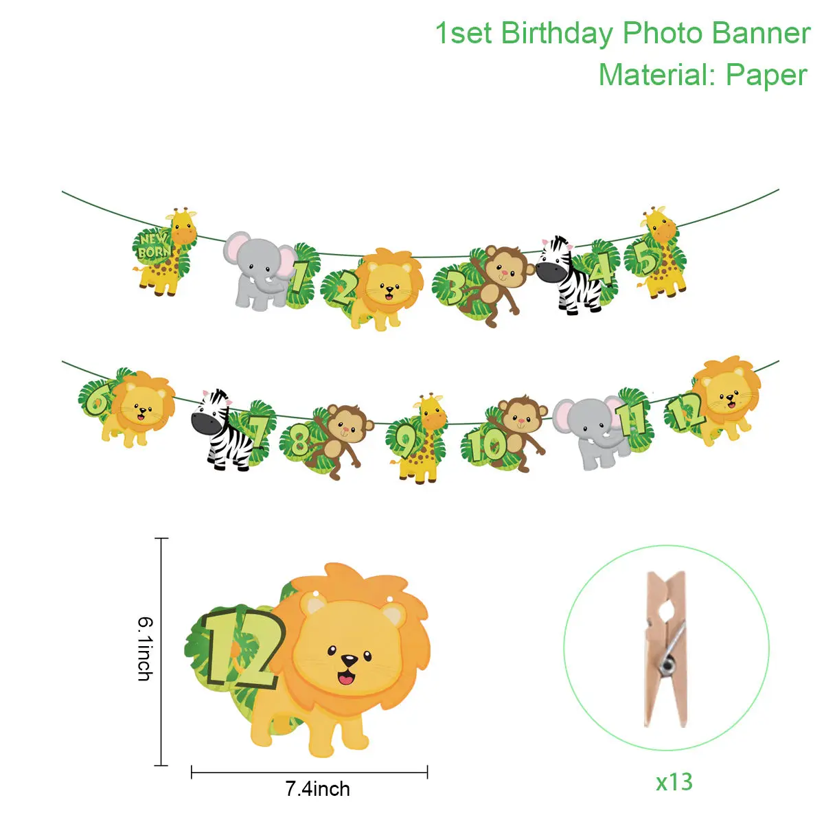 PATIMATE Safari Animals Banner Jungle Party Decoration Baby Shower Safari Party Decor Kids Jungle Animals Birthday Party favors - Color: Banner