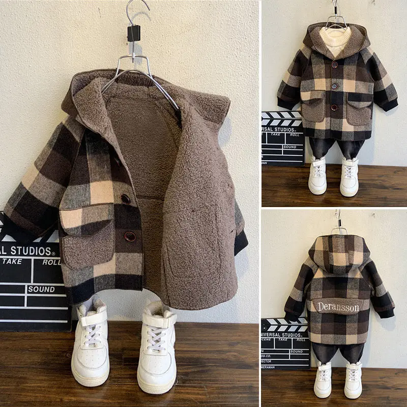 Overcoat Jacket Boy Velvet Boys Kids Winter Children Old Hooded Wool for Autumn Plus