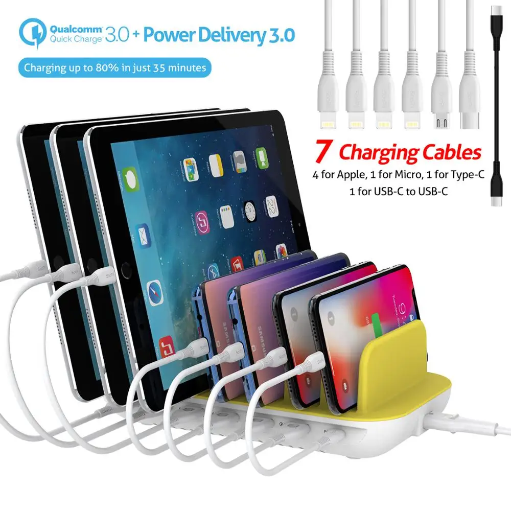 

SooPii 60W 7-Port USB Charging Station,Fast Charging with Quick Charge & Power Delivery 3.0 for Multiple Devices, Three Color