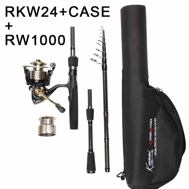 RKW24-Case- 1000Reel RoseWood High Performance Telescopic Rod 2.4m 3 Sections Carbon Fiber Portable C.W. 24g 50g Travel Rod With Bag For Fishing - Цвет: RKW24-Case- 1000Reel