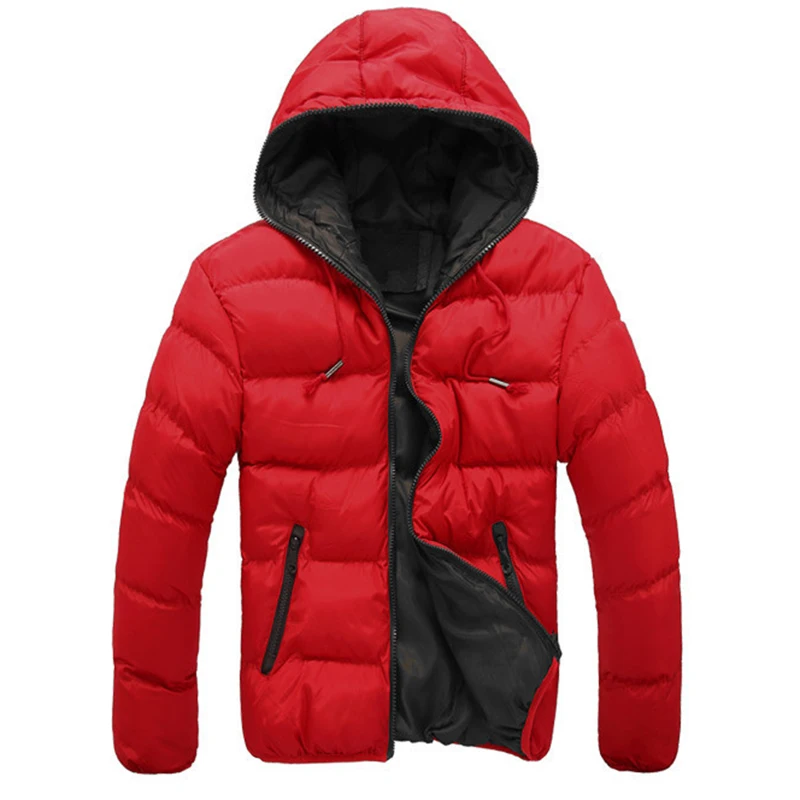 Модные повседневные мужские парки пальто с капюшоном на молнии с несколькими карманами большой размер зимняя куртка тонкая теплая Простая мужская зимняя одежда тренд - Цвет: Red