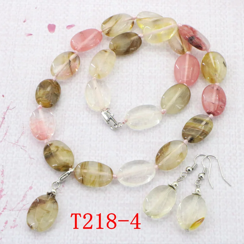 Natural Jade Moonstone Tiger Eye Stone Tourmaline Agate Pendant Necklace Earring Jewelry Set for women (81)