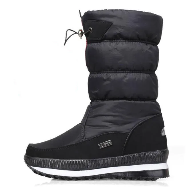Botas de invierno clasicas para Mujer Botas de nieve a media pantorrilla Plantilla de felpa de piel cas Mujer Botas de M