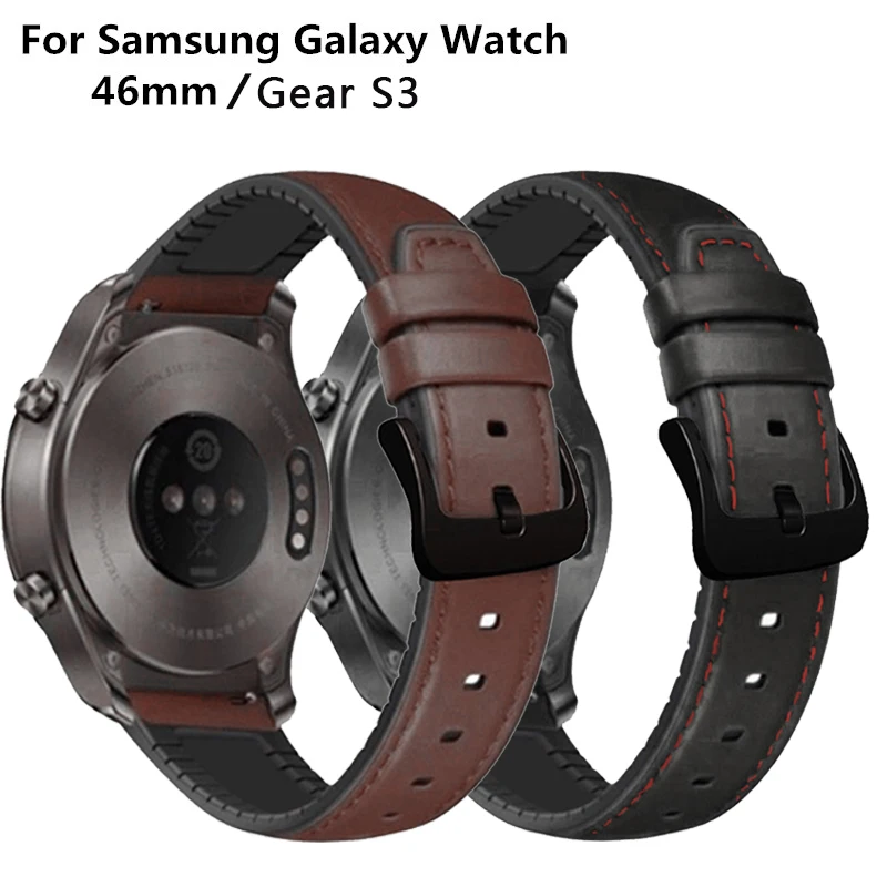 Ремешок кожаный для часов Huawei GT2e браслет Samsung Galaxy Watch 46 мм Gear S3 frontier 22 мм|Ремешки