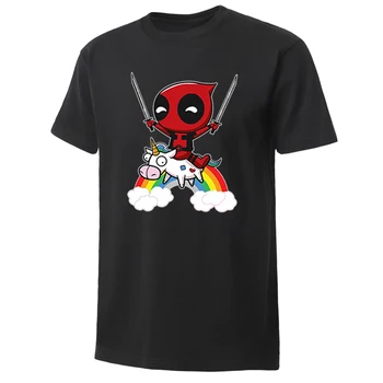 

movie deadpool mens t shirt Riding Rainbow A Unicorn Cartoon Unisex t-shirt fashion shirt men hip hop fun high Quality tees tops