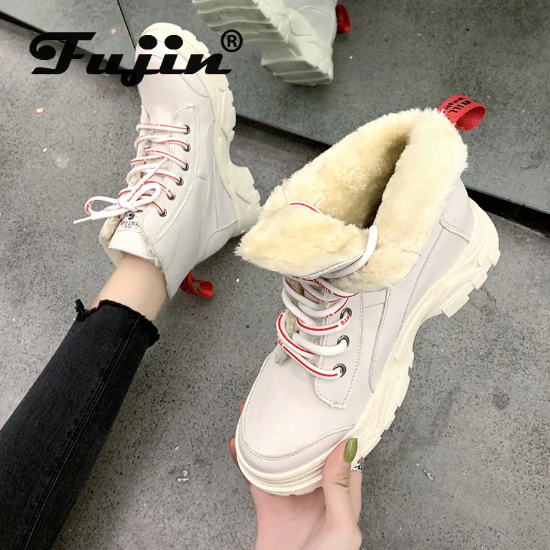 Tanie Fujin kobiece śniegowce zimowe buty damskie płaskie wodoodporne 2020 buty Botas Mujer Botas femininas de inverno czarny biały