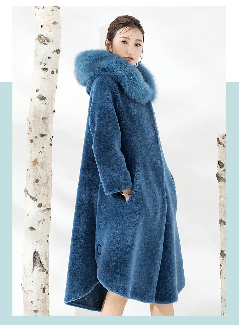 Натуральное меховое пальто женская зимняя куртка воротник из лисьего меха с капюшоном размера плюс длинные шерстяные меховые пальто и куртки Abrigo Mujer F8512 KJ3770