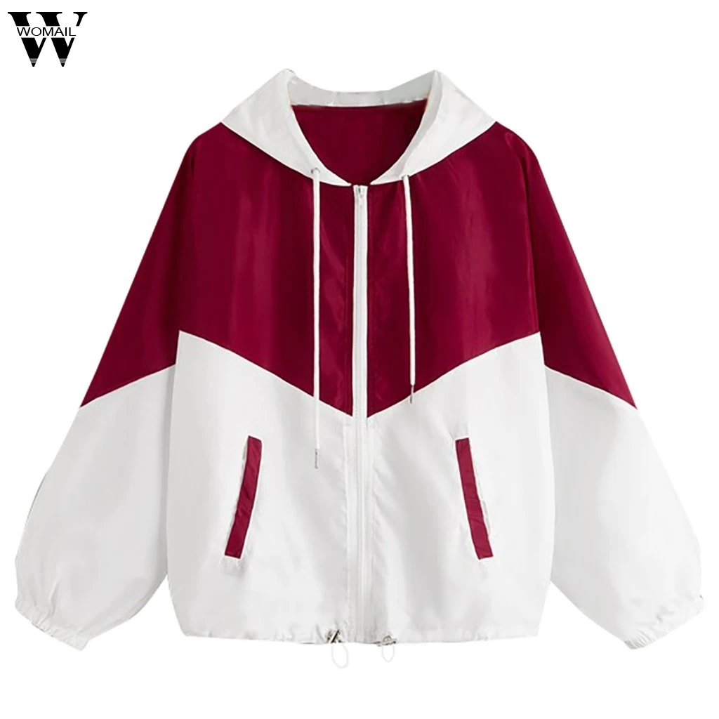 

Womail Women Loose Long Sleeve Patchwork Pocket Sweatshirt Zip Up Drawstring Hooded Sweatshirt Outwear Streetwear Wome 2019