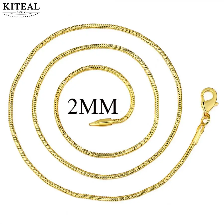 Kiteal Золото Цвет/посеребренные цепочки и ожерелья 1 мм 16 18 20 22 24 26 28 30 дюймов змея цепи воротник de Prata 925 штамп Лидер продаж - Окраска металла: 2mm gold color