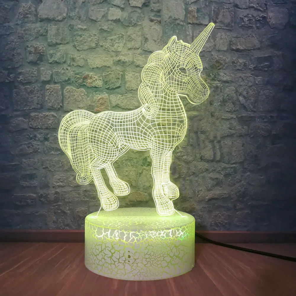 Удача Единорог 3D иллюзия Ночник декор светодиодный настольная лампа USB зарядка Рождественский подарок на день рождения для детей мальчиков и девочек детей