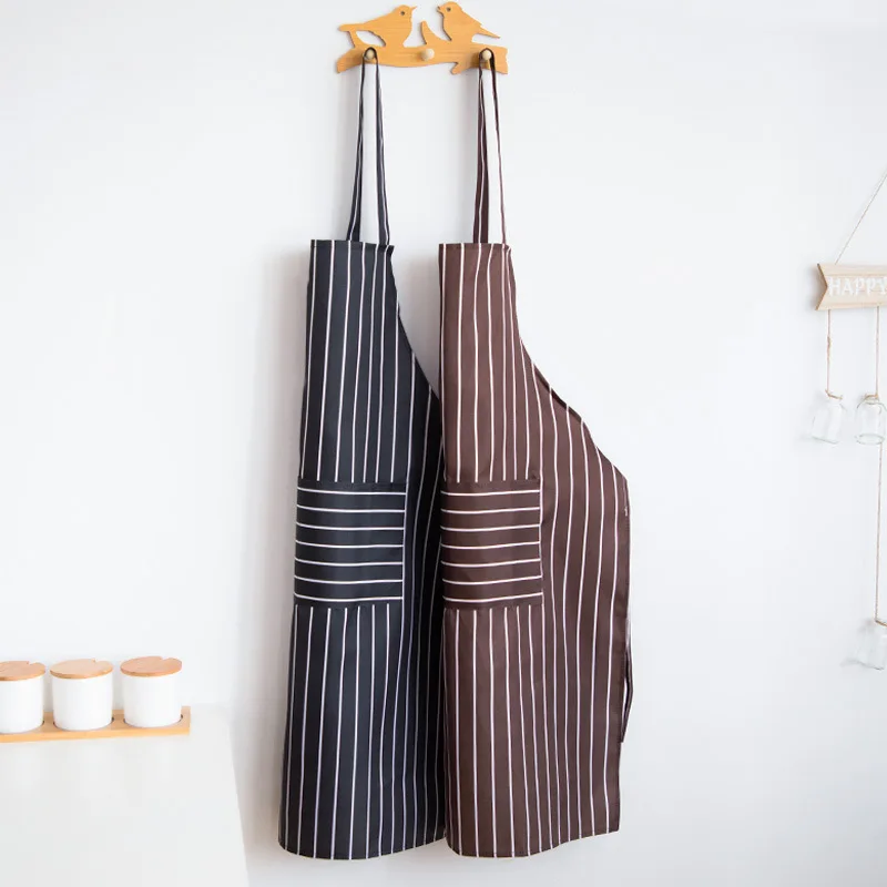

Kitchen Apron Korean-style Cooking Apron Household Women's Fashion Oil Resistant Stripes Antifouling Vest Style Adult Work Overc