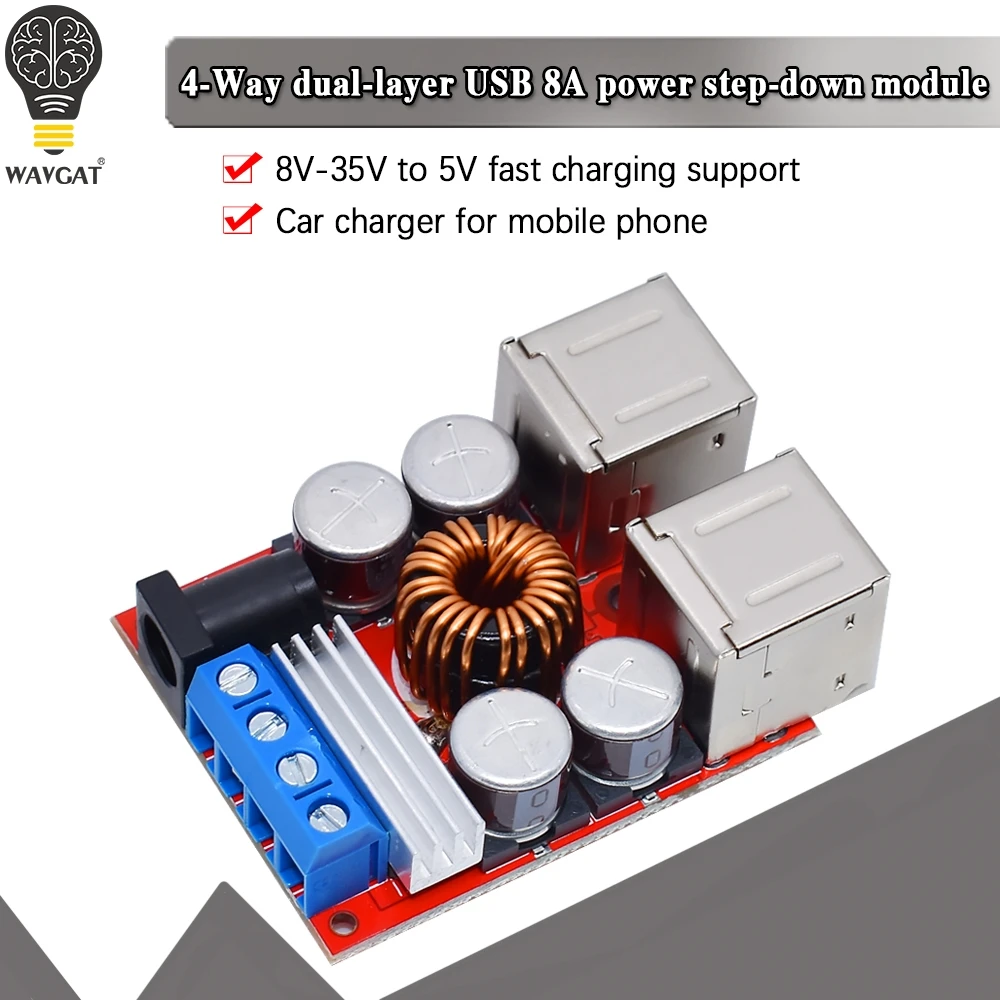DC-DC Vehicle Charging Board 8V-35V to 5V 8A Power Supply Depressurization Module 4 port USB Output mobile Charger
