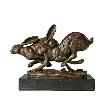 

Small Lucky Couple Hares Statue Bronze Running Rabbits Figurine Chinese Zodiac Sculpture Animal Art Gorgeous Modern Decoration