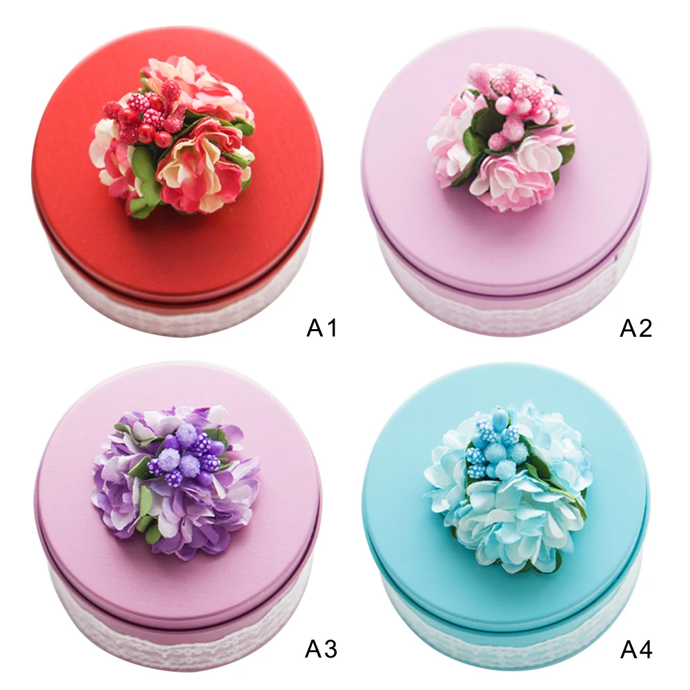

10 Pcs Cute Round Small Iron Gift Boxes Party Tinplate Wedding Candy Box Party Favor Gift Box with Flower