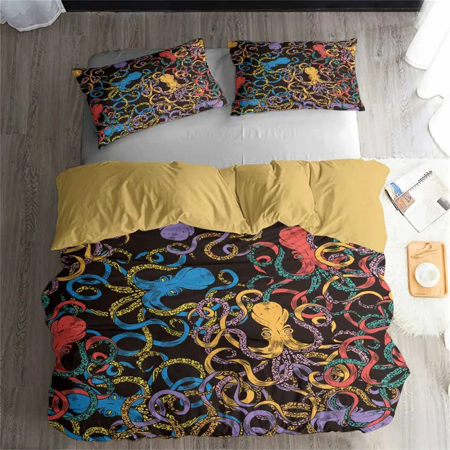 HELENGILI 3D Bedding Set Octopus Print Duvet Cover Lifelike Bedclothes with Pillowcase Bed Home Textiles #ZY-11 | Дом и сад