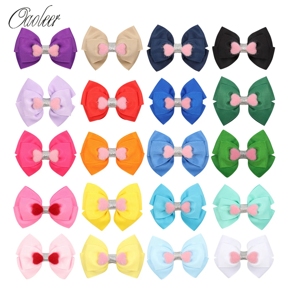 

Oaoleer Hair Accessories 3.5" Valentine's Day Hair Bows for Girls Solid Ribbon Candy Color Bow Hair Clips Heart Pompom Hairgrips