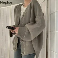 Neploe корейский трикотаж кардиганы женский толстый теплый свитер кардиган осень зима однобортный v-образный Вырез Свободный вязаный жакет 55026