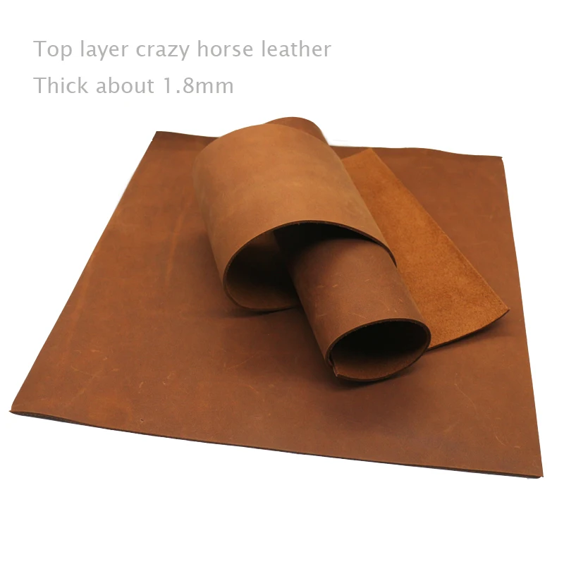 

Self DIY brown color genuine cowhide top layer crazy horse leather piece straight edge bag shoes wallet belt material