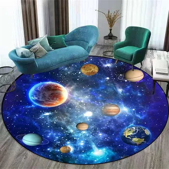 

Blue Planet Universe 3D Carpet Living Room Simple Round Area Rug Bedroom Fashion Floor Decor Children Room Carpet Chair Mat