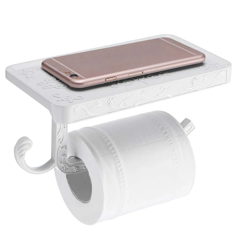 Vintage Carved Decorative Style Toilet Paper Holder with Telephone Rack Durable Practical Wall-Mounted Toilet Paper Holder Bathr