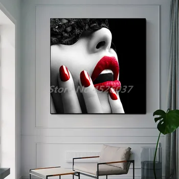 

Black And White Sexy Girl Red Lips Canvas Prints Picture Paintings For Living Room Poster On The Wall Home Decor