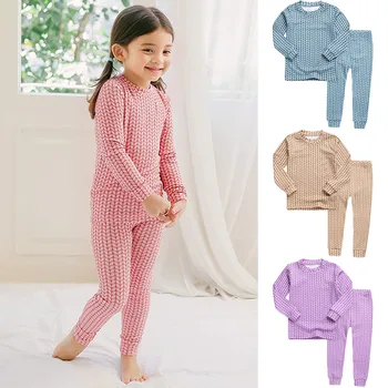 2-8Years pijama niña chico niñas niño Lobate impresión suave y cómoda ropa de dormir pijamas Tops + Pantalones trajes conjunto de chándal de impresión M5