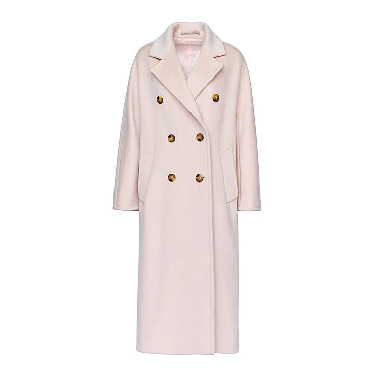 Дизайн женское осеннее зимнее Элегантное повседневное теплое шерстяное пальто двубортное с поясом розового/Красного размера плюс шерстяная куртка