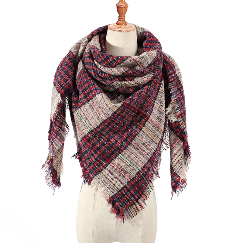 Дизайнерский бренд, Женский кашемировый шарф, треугольные зимние шарфы, пашмины, женские шали и палантины, вязаное одеяло, шейный платок в полоску - Цвет: Color 17