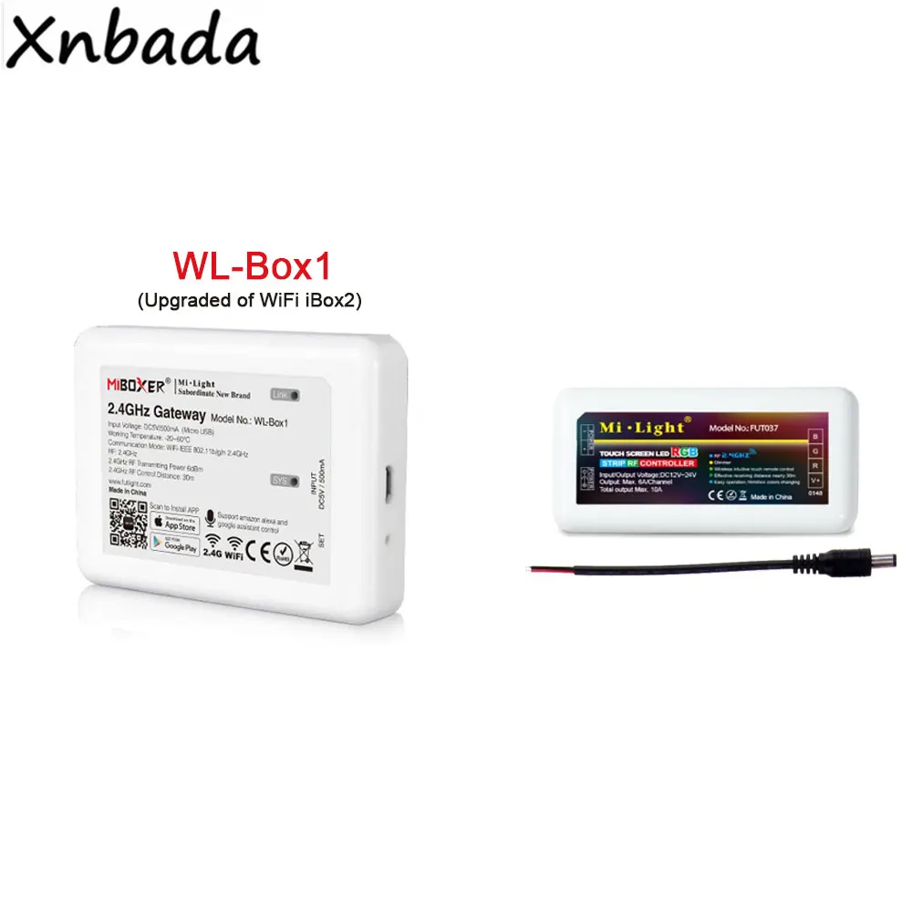 Milight Беспроводной WL Box1 контроллер работать с Alexa Google Assistant MiBoxer RGB 4 зоны Led для StripDC12