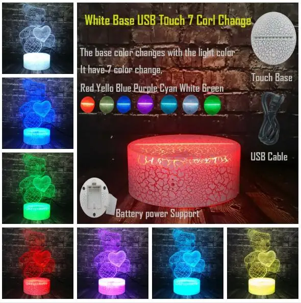Crack база RGB Remote USB пульт дистанционного изменения мультфильм романтический медведь любовь ипомея белая Декор настроение стол Ночник подарок для детей - Испускаемый цвет: USB Touch 7 Color