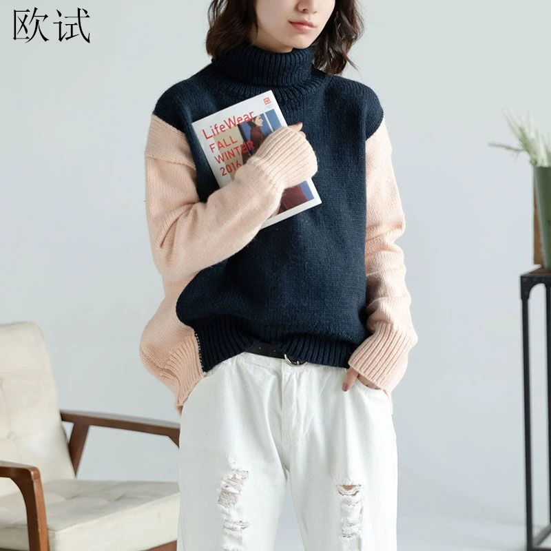 

Plus Size Turtleneck Sweater Winter Clothes Women Invierno 2019 Patchwork Pull Femme Jumper Pullover Wool Invierno Sweaters