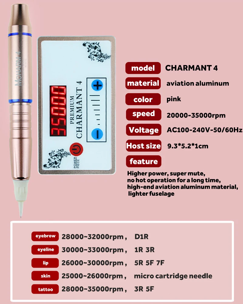 CHARMANT 4 Перманентный макияж тату машина для макияжа бровей татуировки губ подводка для глаз Microblading mts ручка с картриджами