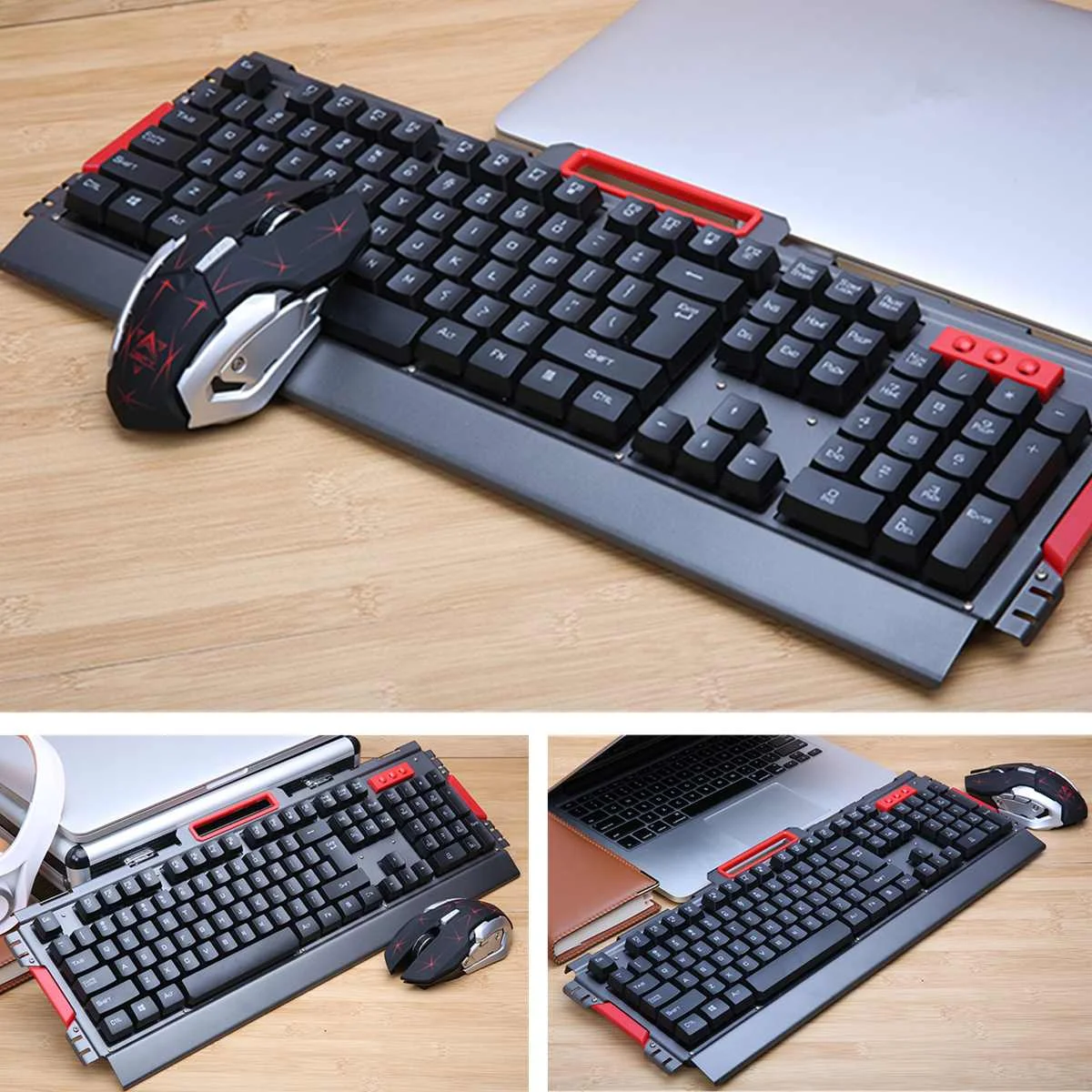Mechanical Keyboard USB Wireless Ergonomic Backlit Mechanical Feel Gaming Keyboard and Mouse Set with Metal Panel