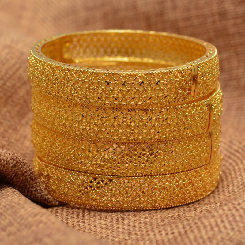 Wando 24k Gold Bangle for Women Gold Dubai Bride Wedding Ethiopian Bracelet Africa Bangle Arab Jewelry Gold Charm Girl Bracelet