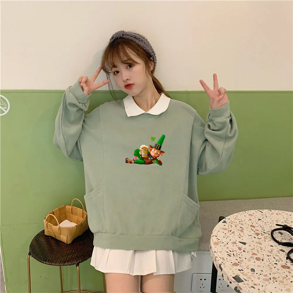 

Graphic Turn-down Collar Cotton Hoodies Womens Comfy Cute Sweatshirt Streetwear Print Oversized Kawaii Women Hoodie Sweetshirts