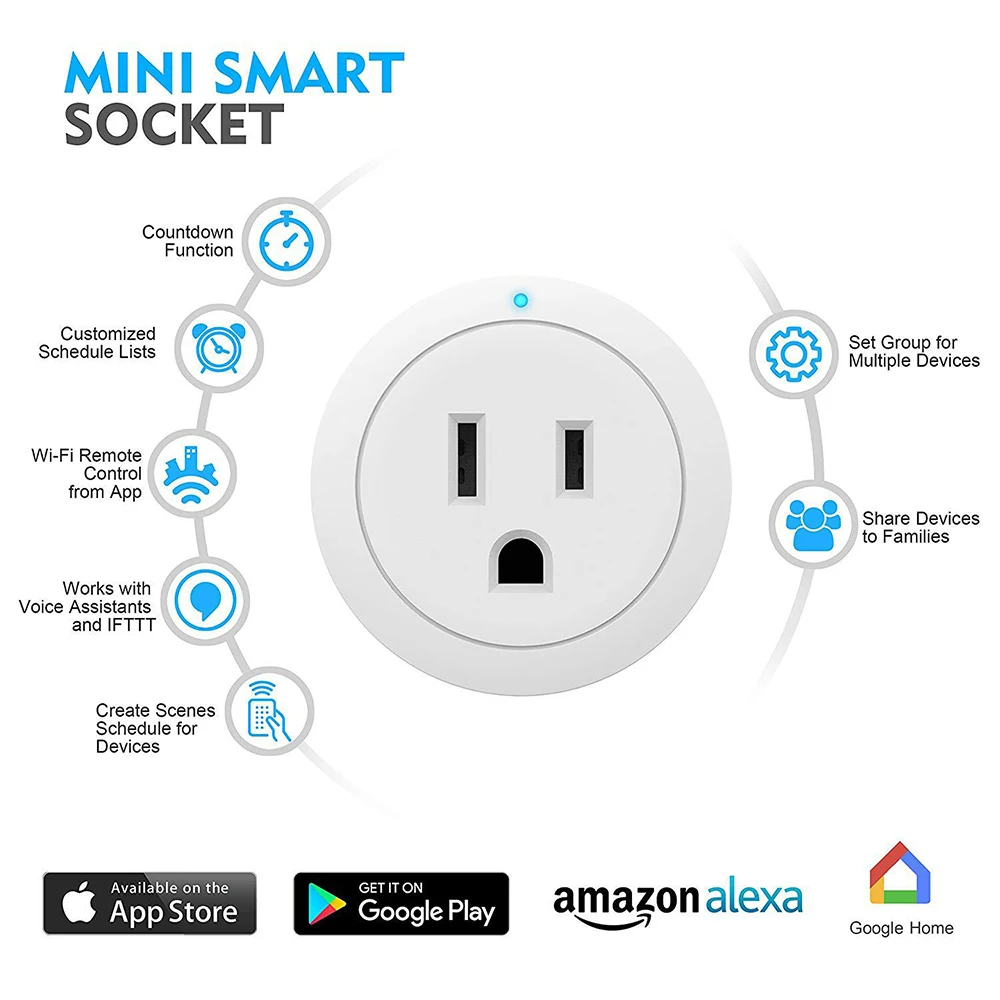 США ЕС Smart Plug, Wi-Fi пульт дистанционного управления с Alexa Google Home, синхронизация включения/выключения питания, Samrt Amazon электрическая мини-розетка PK SONOFF