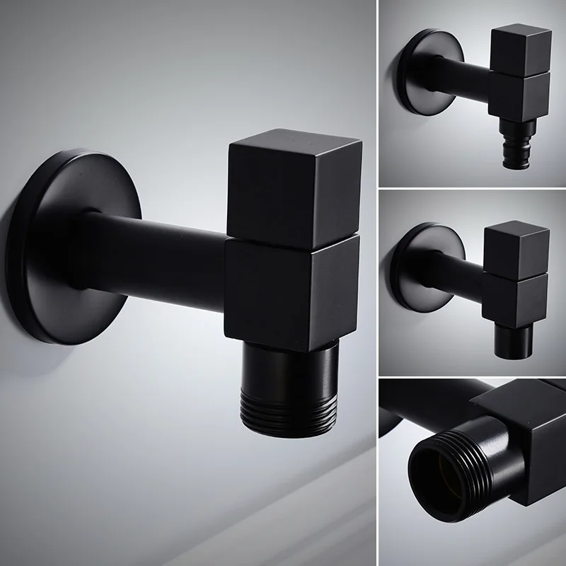 

Black And White with Pattern Copper Square Washing Machine 4 Points Tap Balcony Washing Machine Mop Pool Faucet Single Cold