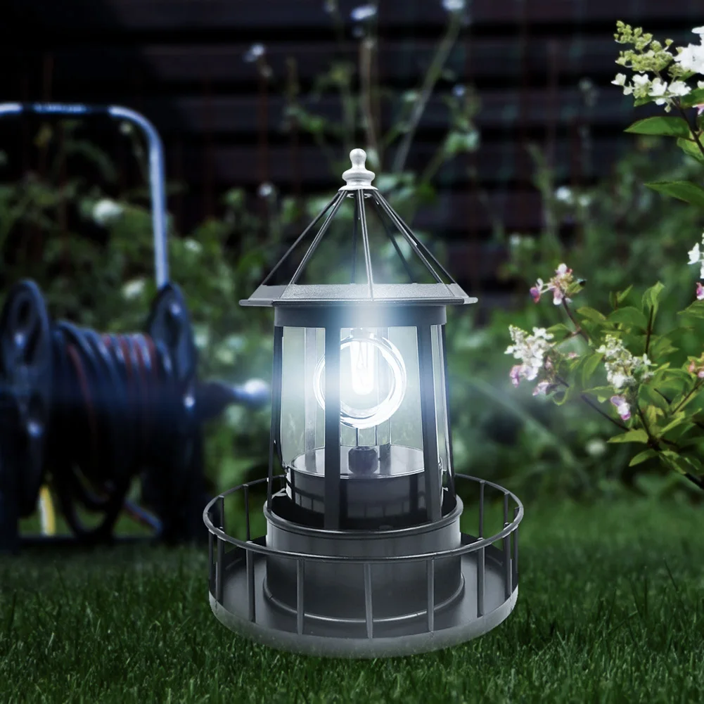 IP65 Waterproof Solar Lighthouse with Rotating Lamp Garden Lights Outdoor LEDs 