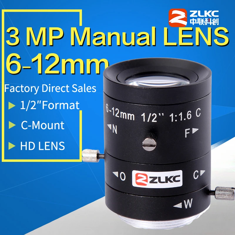 Visão de Máquina Câmeras de Vigilância Megapixel Montagem Lente 6-12mm 1 – 2 Manual Íris Varifocal hd Cctv Distorção Baixa 3 fa c