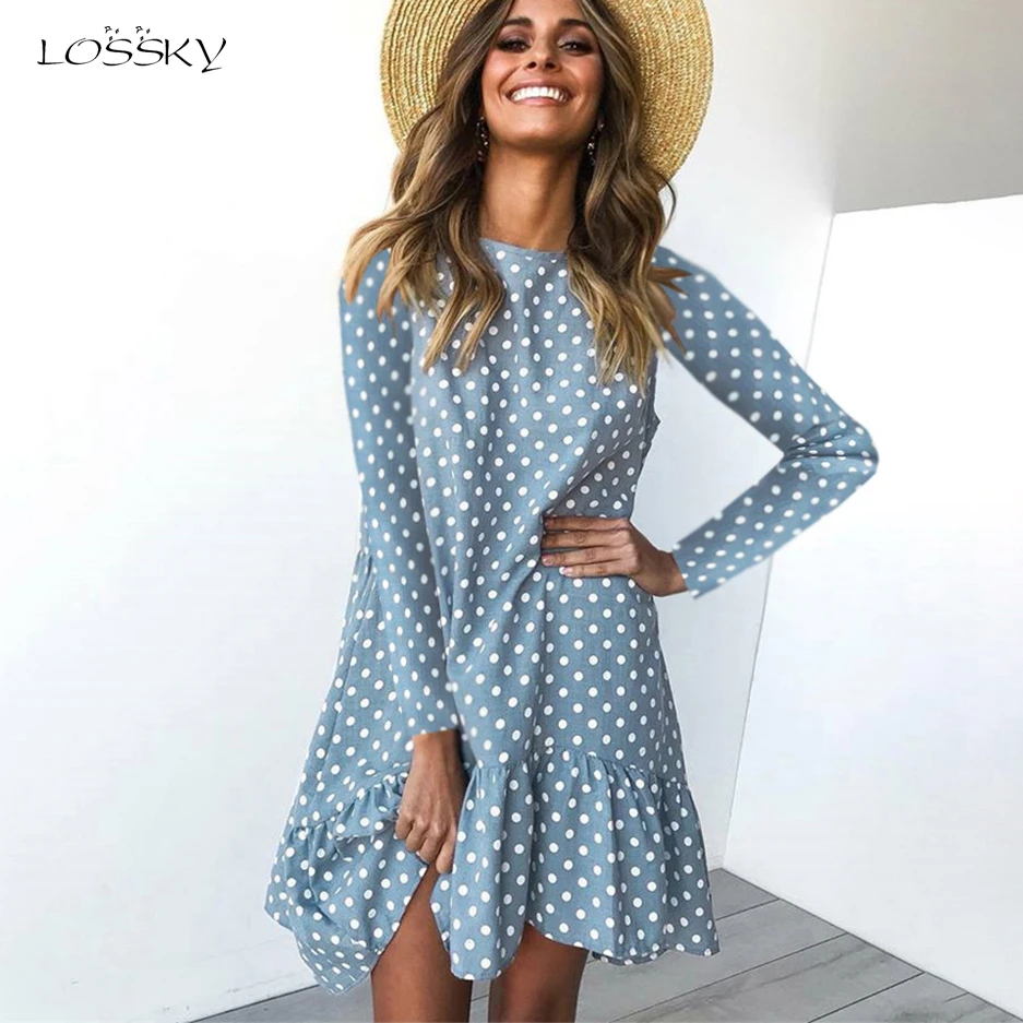 Lossky Robe De Printemps Jaune A Pois Pour Femmes Mini Robe Courte Ample A Manches Longues Et A La Mode Collection Automne 2020 Aliexpress